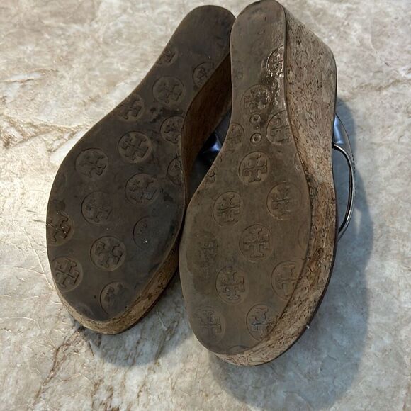 Tory Burch Pewter Cork Wedge Sandals - Picture 5 of 8